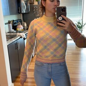 Zara pink/yellow argyle sweater with star diamond accents
